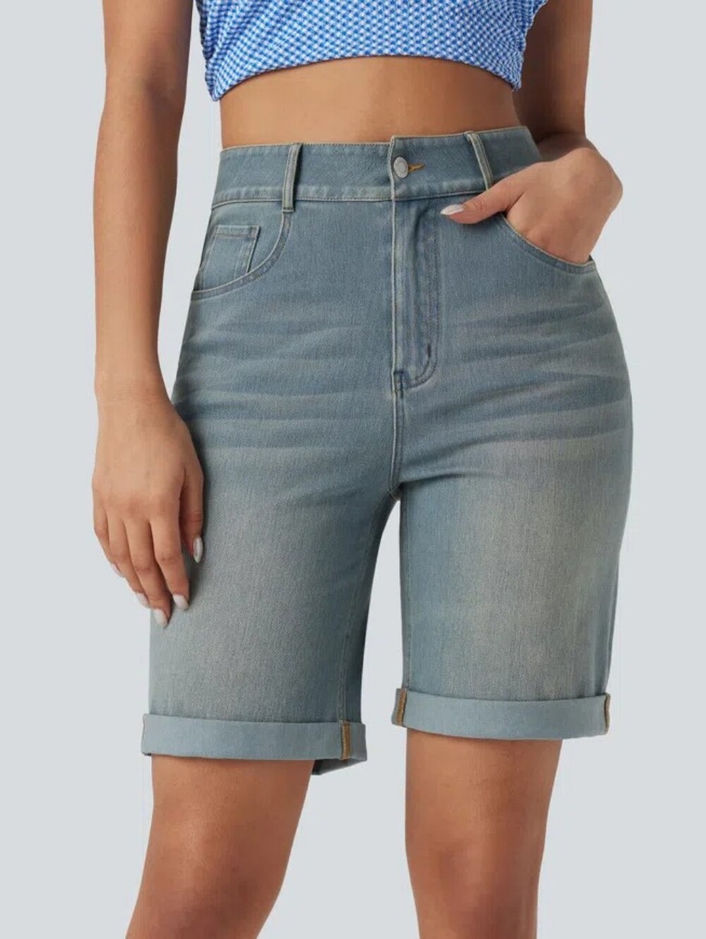 HALARA High-Rise Denim Bermuda Shorts. Light Blue. Woman's Large. NWT.